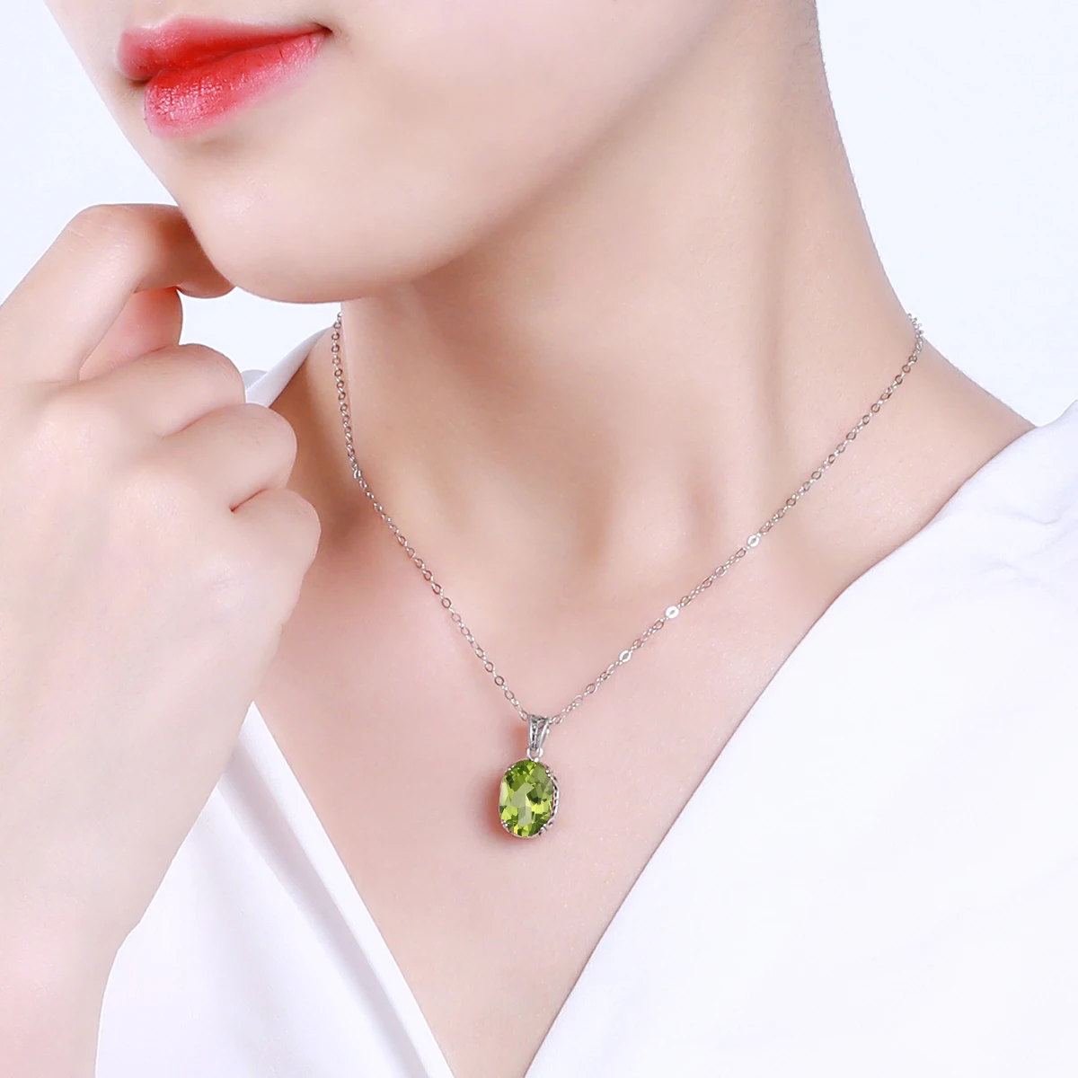 

Silver Chakra 925 Sterling Silver Pendant Green Peridot Silver 925 Pendant Necklace For Women Romantic Gift Exquisite Jewelry