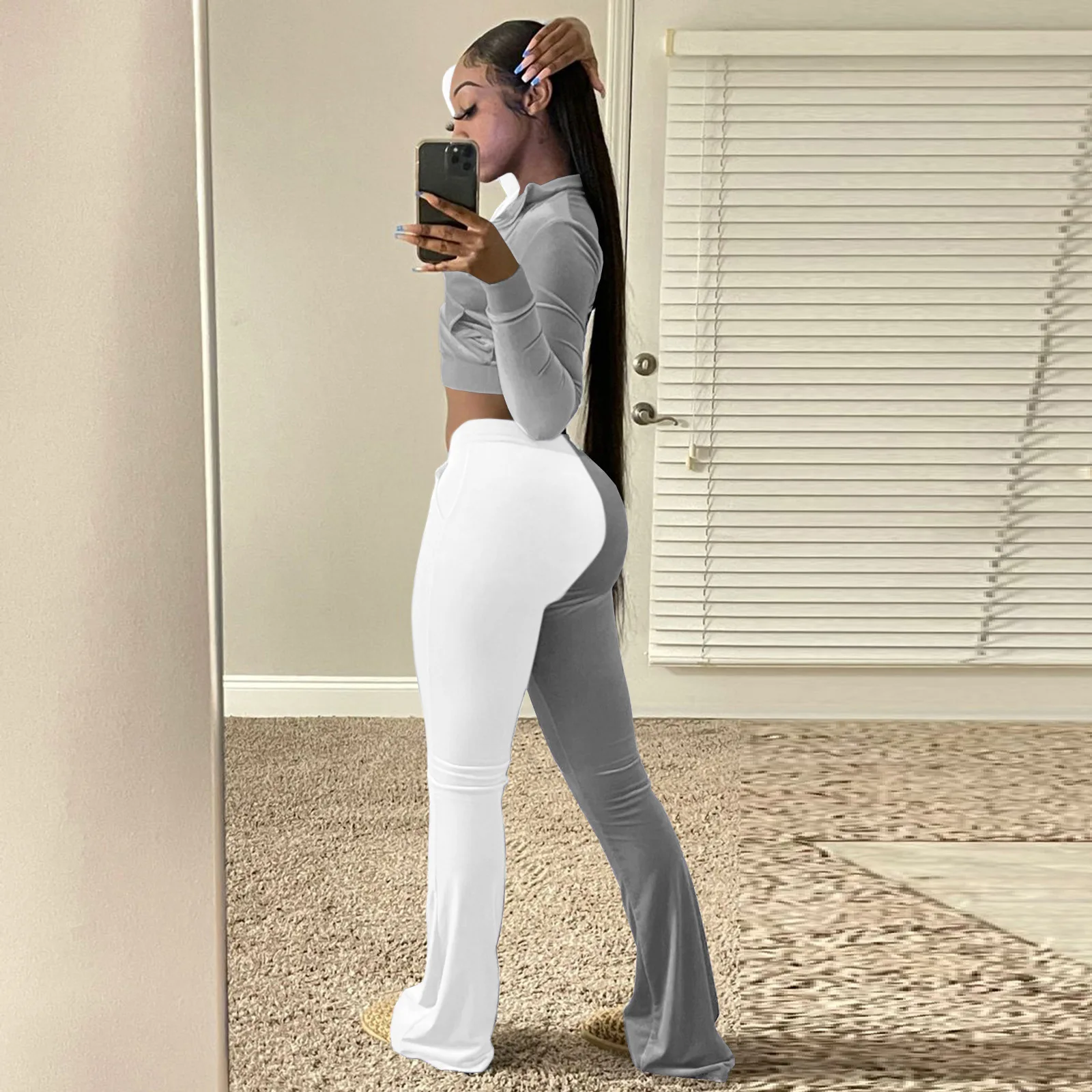 Winter Velvet Two Piece Set Women Purple Gold Tracksuit Zip Jacket Crop Top+Wide Leg Pants Sweatpants Matching Sets Casual Suits |