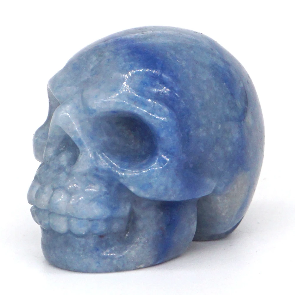 

1.5" Skull Statue Natural Blue Aventurine Crystal Carved Reiki Healing Quartz Figurine Crafts Home Decoration Halloween Gift