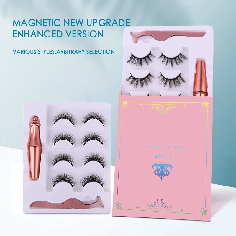 

Magnetic Eyelashes 3D 4Pairs Fake Eyelash Extension Handmade 100% Faux Mink Hair Thick Style And Natural Color Wholesale
