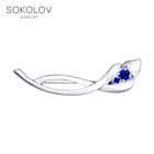 Брошь SOKOLOV из серебра с синими фианитами, Серебро, 925, Оригинальная продукция
