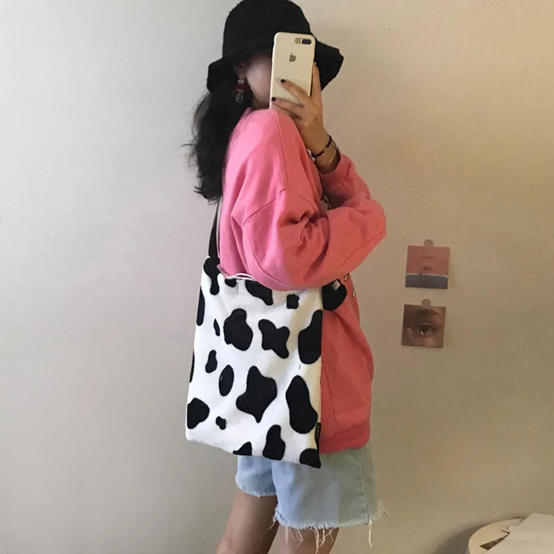 New Cow Print Women Shoulder Bags Retro Fashion Large Capacity Bag Girls Students Crossbody Basic Casual Tote | Багаж и сумки