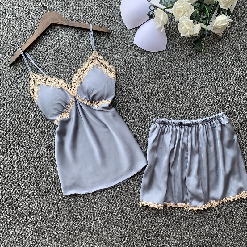 Летняя Пижама женский топ с бретельками короткие брюки модный пижамный комплект