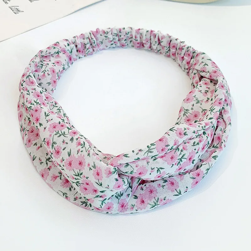 

2021 Summer Vintage Floret Breathable Elastic Hair Band Women Sports Bundle Hair Cross Headband Europe Simplicity Headdress