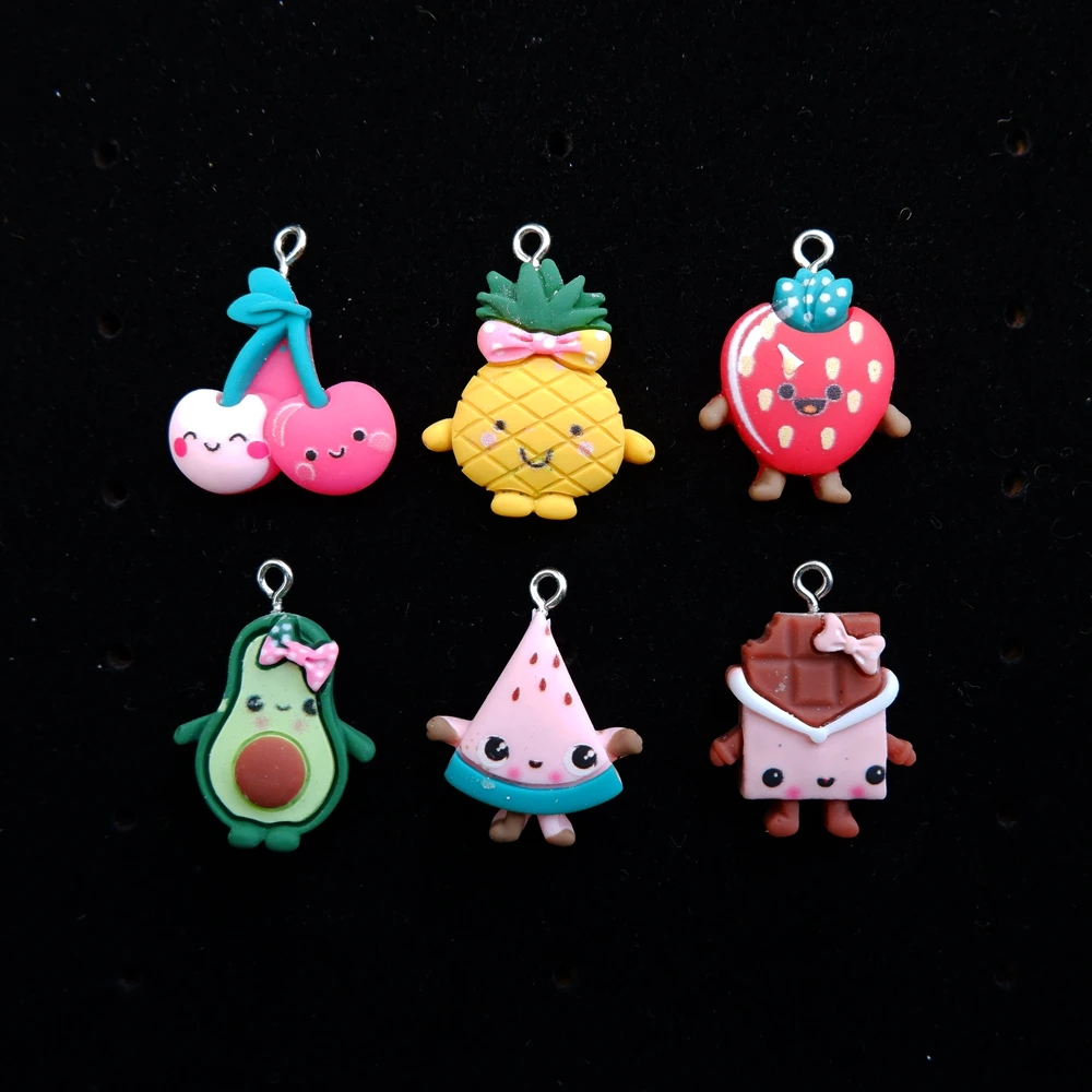 Милые Подвески с фруктами кабошон из смолы плоской задней стороной для