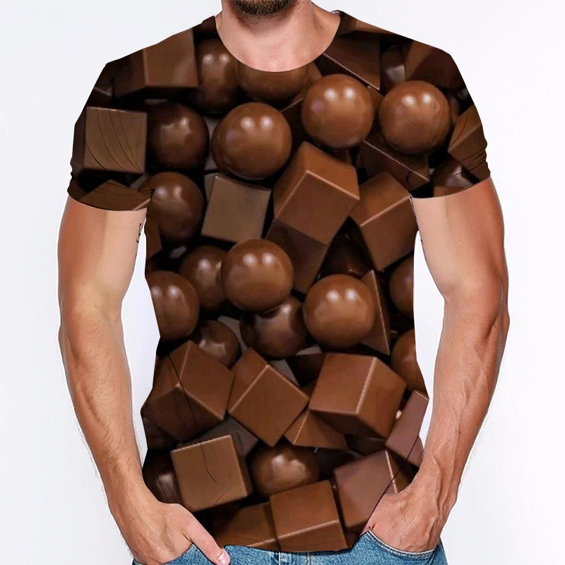 Mens Casual Tops Summer Short-sleeved T-shirt Chocolate 3d Creative Spoof T-Shirt Round Neck Clothes Mens T-shirt Streetwear