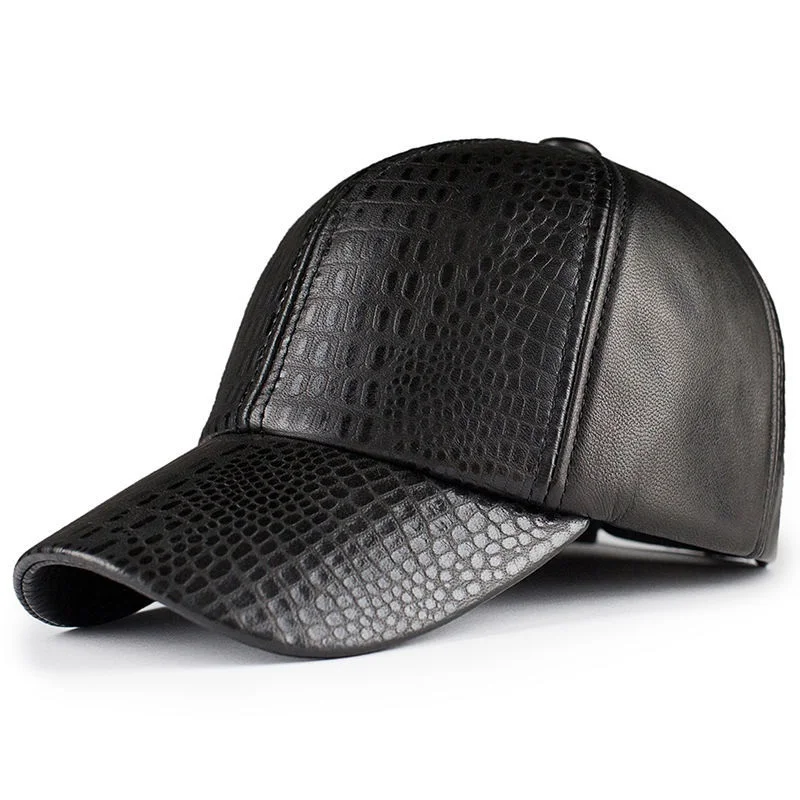 

Мужская винтажная бейсболка из натуральной кожи, уличная ветрозащитная теплая шапка, регулируемая Спортивная Кепка, Черная