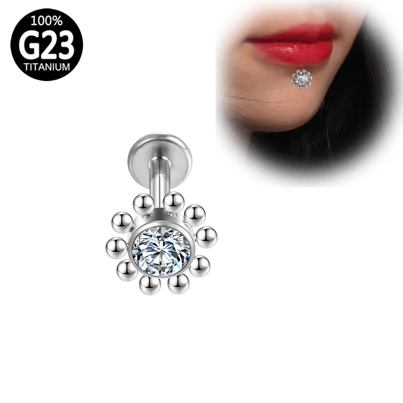 Серьги-гвоздики G23 для губ, завитка ушной раковины, очаровательное кольцо-гвоздик с внутренней нитью, украшение для тела с кристаллами