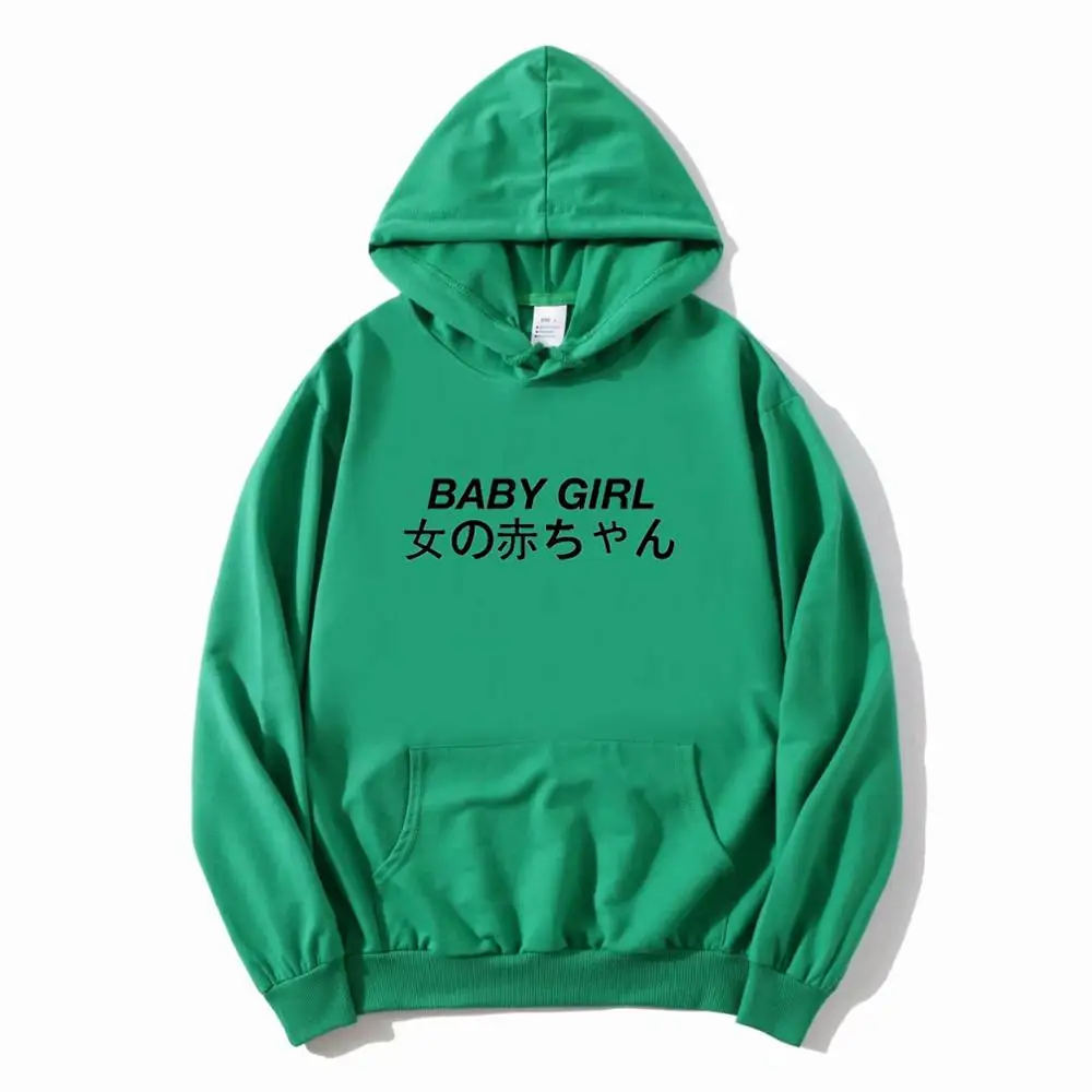 Новинка Япония с буквенным принтом BABYGIRL Толстовка для женщин худи Повседневный стиль толстовки Топы с длинными рукавами Прямая поставка одежды - Цвет: green