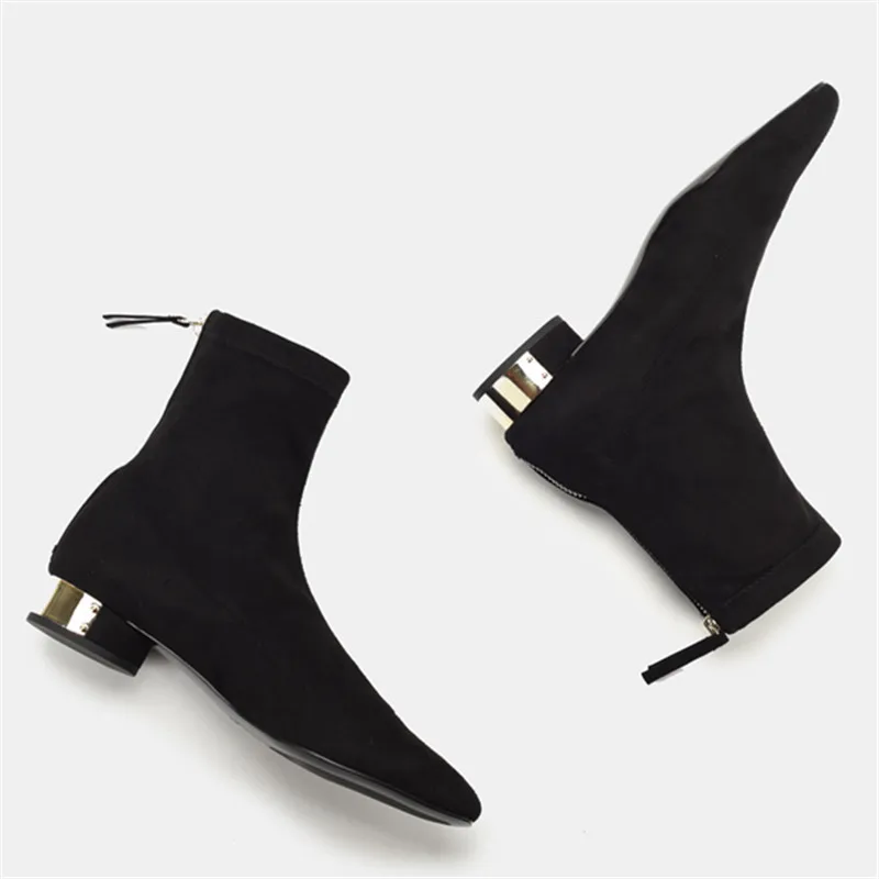 

Flock Women Sock Boots Slim Fit Ankle Boots Square Low Heel Botas Mujer Autumn Short Booties Back Zipper Shoes Woman