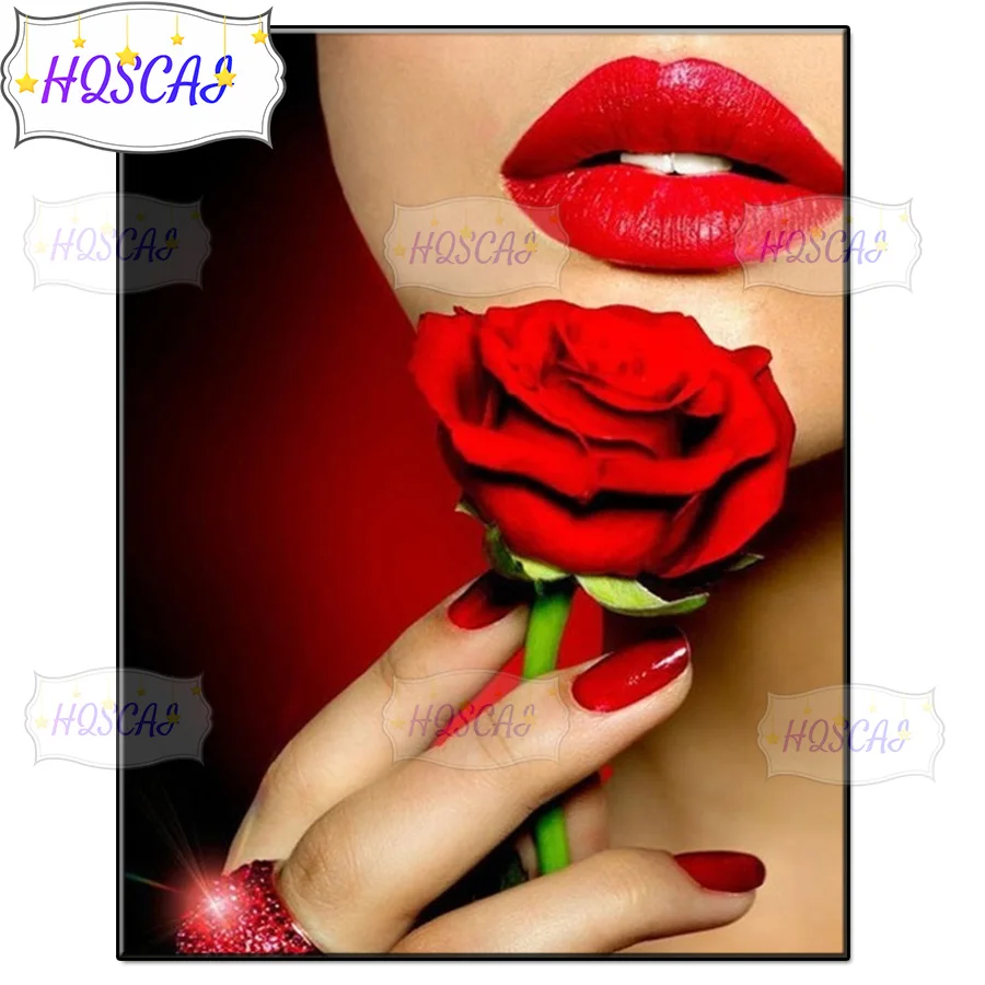 

Набор для алмазной живописи 5D «сделай сам», с изображением красных губ, красной розы, мозаика для вышивки крестиком, алмазная вышивка, украш...