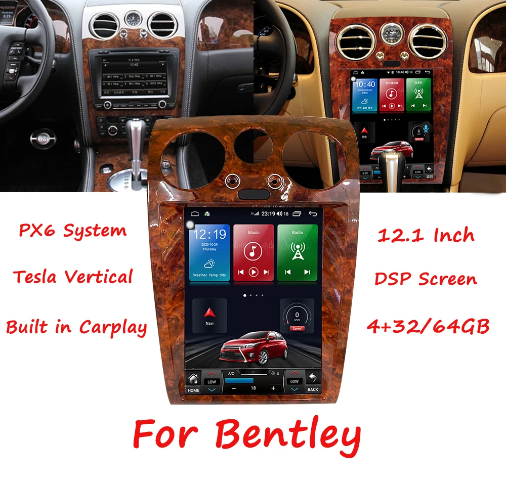 

Tesla Style Screen 12.1 Inch Car Stereo Receiver Radio For Bentley Android Video Multimedia Player Head Unit Auto GPS Navigation