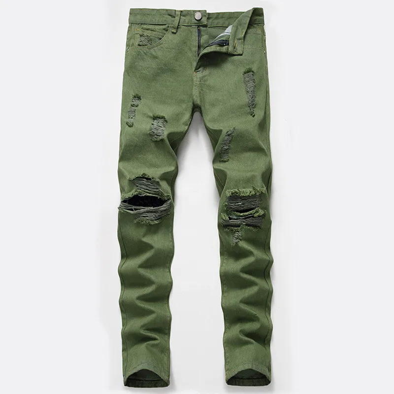 

MORUANCLE мужские рваные джинсы брюки для девочек модные, в уличном стиле рваные джинсовые брюки с отверстиями зеленый потертые рваные джинсы р...