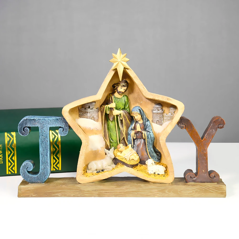 

Украшение для дома на тему христианского Рождества, настольное украшение с надписью «пять звезд», Статуэтка из смолы, Рождественский подар...