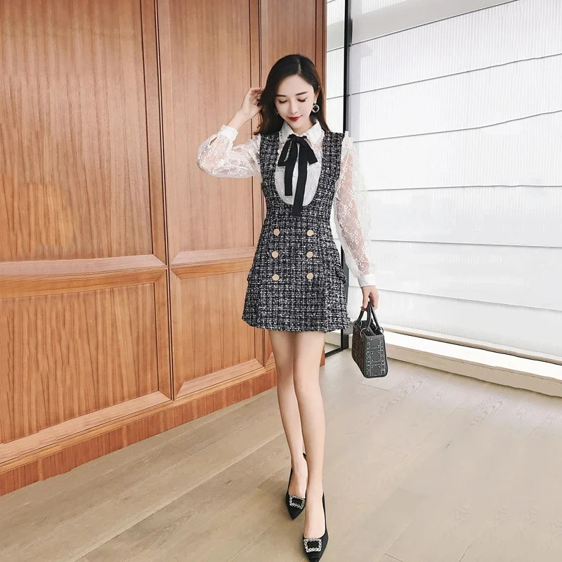 Женский комплект из двух предметов элегантное двубортное клетчатое твидовое