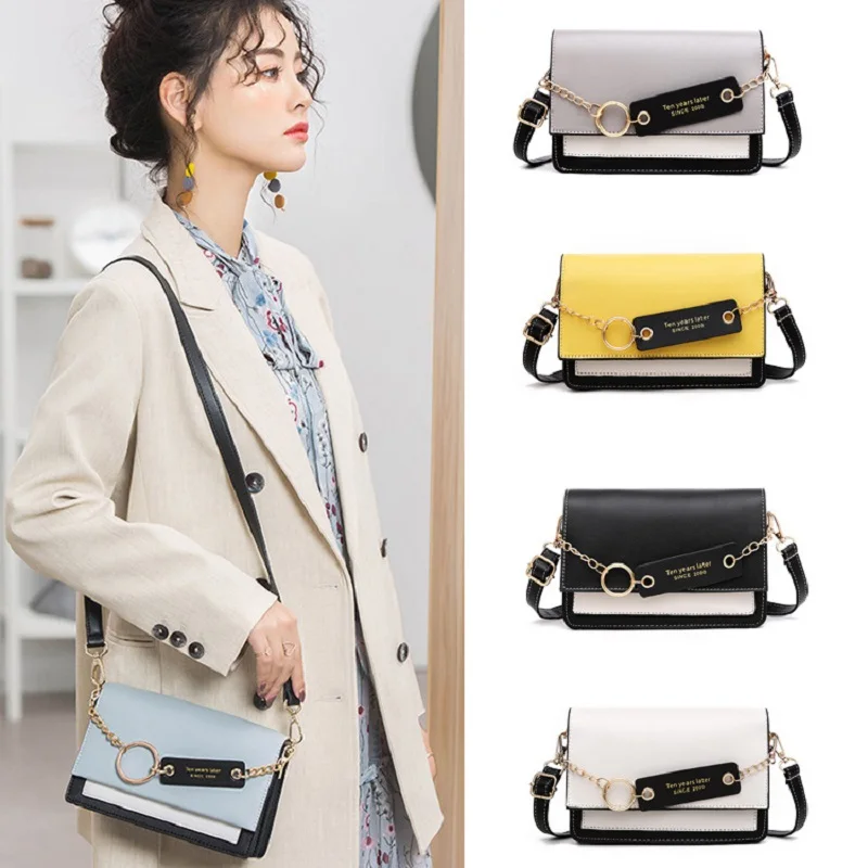 

New Leather Stitching Color Crossbody Bags for Women 2021 Chain Shoulder Bag Ladies Purses and Handbags Female Small Flaps