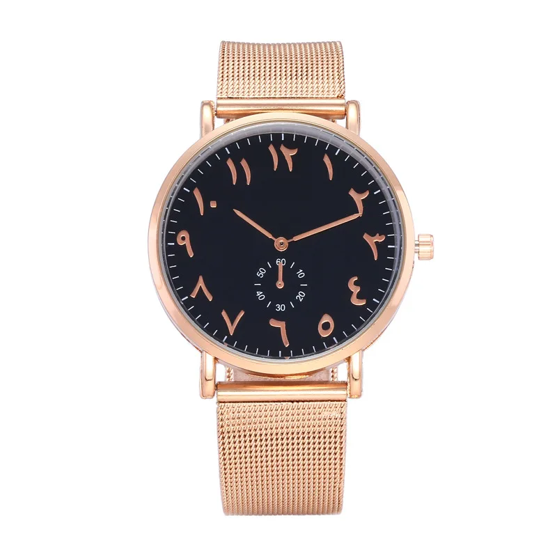 

2021 Popular Arabic Digital Watch Fashion Rose Gold Mesh Strap Couple Quartz Watch Student Fashion Watch women watch