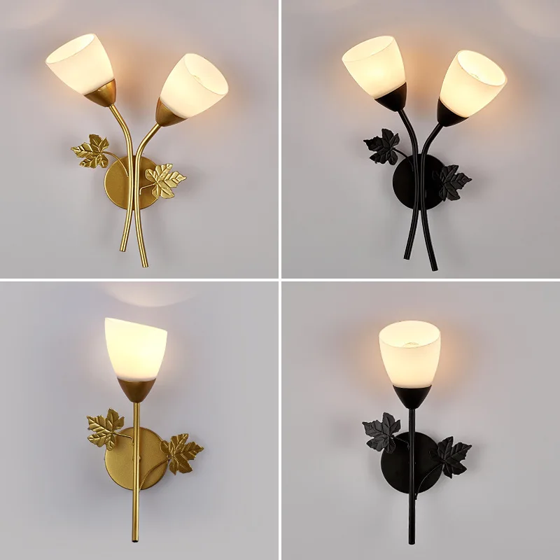 

Nordic Flower Metal Glass Single Double Head Modern Interior Decoration Living Room Balcony Bedroom Aisle LED Wall Lamp