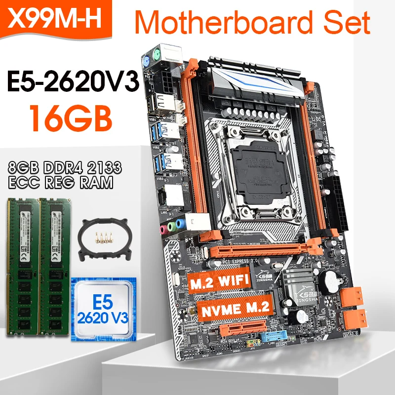 Günstig JINGSHA X99 DDR4 Motherboard Combos Mit Xeon E5 2620 V3 LGA2011-3 CPU 2 Stücke X 8GB = 16GB 2133MHz REG ECC DDR4 Speicher Usb3.0 Sata3