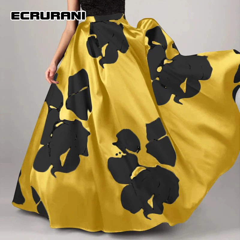 

ECRURANI Vintage Colorblock Long Skirts For Females High Waist Slimming Women's Fold Pleated Skirt 2021 Autumn Fashion Clothing