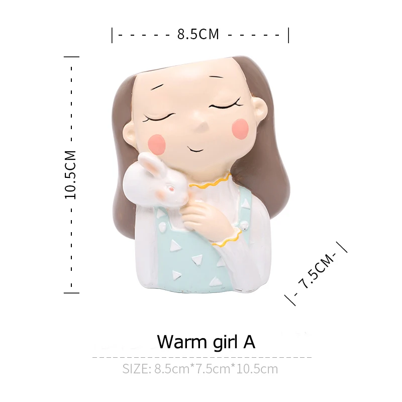 Warm girl A Суккулентный цветочный горшок для портретов, милый цветочный горшок в форме животного для девочек и мальчиков, украшение для дома, сада, офиса, украшение для рабочего стола, подарки - Цвет: Warm girl A