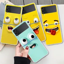 Case For Samsung Galaxy Z Flip 3 5G Transparent Hard Cell Phone Cover ZFlip3 Clear PC Luxury Fundas Cute Cartoons Funy Face