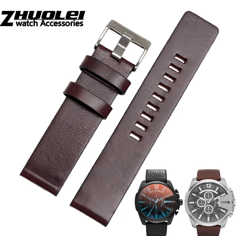 dark brown silver Ремешок из коровьей кожи для дизельного ремешка подходит DZ7312 | DZ4323 | DZ7257 с пряжкой из нержавеющей стали 24 26 27 28 30 мм полосы - Цвет ремешка: dark brown silver