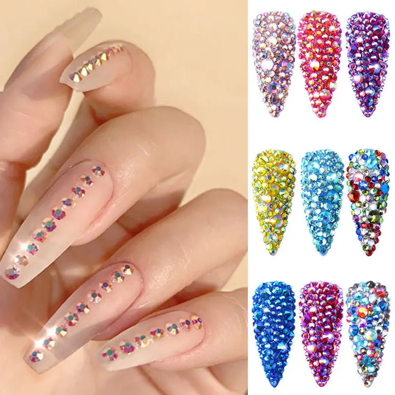 

1Box Mixed SS4-SS20 Nail Rhinestones Nails Art Decorations Crystals Strass Glass Mix 3D Diamond Gem Nail Parts Tools Accessories