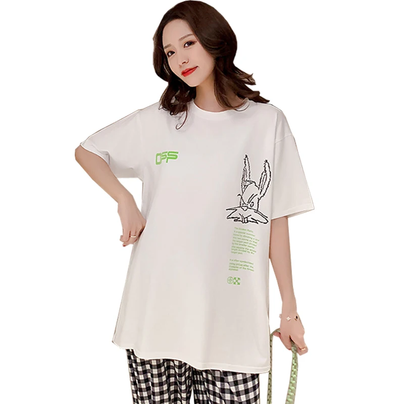 Футболка с принтом кролика для беременных женщин Большие размеры Черно белая