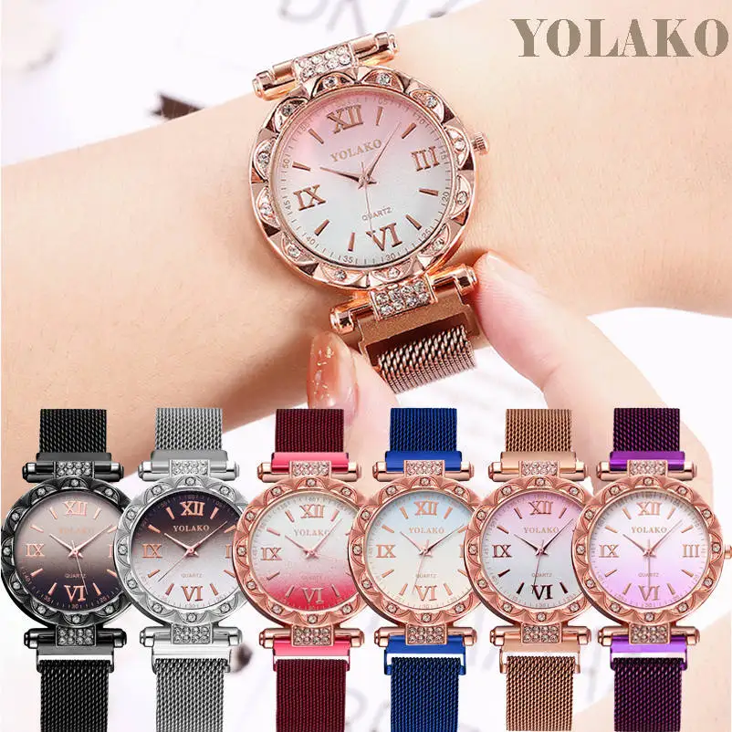 Кварцевые часы для женщин модные роскошные розовое золото Алмаз Звездное небо