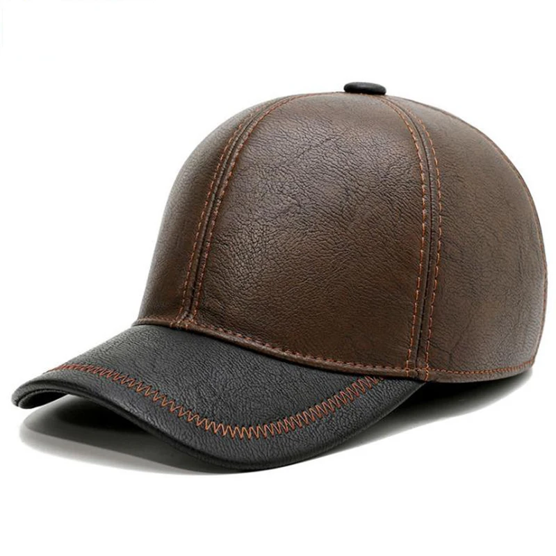 Мужская зимняя бейсболка из искусственной кожи шапка для взрослых теплая защиты