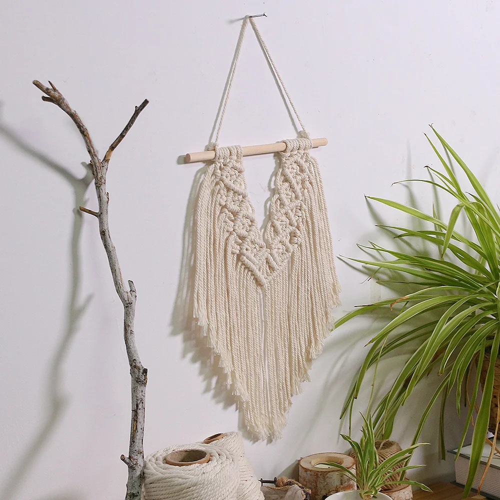 Tapiz de estilo n&oacute;rdico hecho a mano para decoraci&oacute;n de sala de estar, Mini borla, accesorios para el hogar, colgante de tela-2