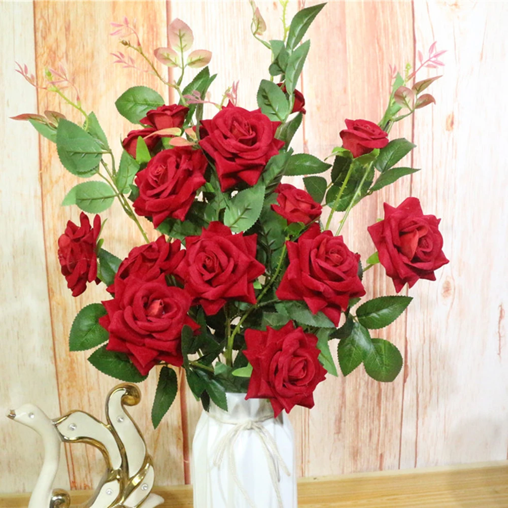 Красивый и стильный внешний вид поддельные цветы Flone Искусственные 3 головки розы