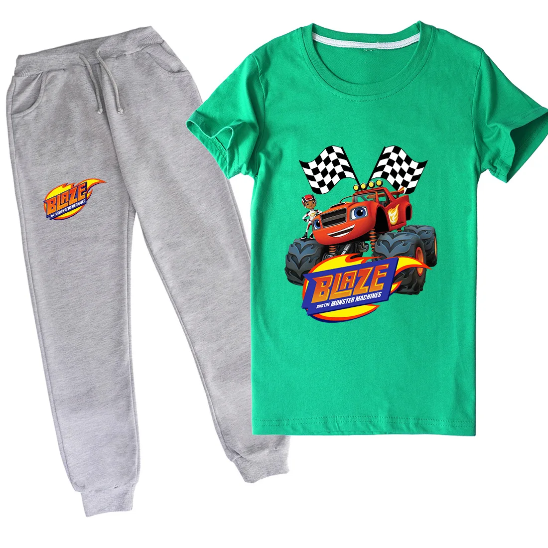 

Fashion Sets Summer Boys Blaze monster-machine Clothes Kids Short Sleeve T-shirt+Pants 2pcs Suit Children Cartoon Clothing