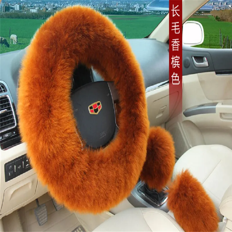 3PCs Universal Car Plush Cover Fuzzy Steering Wheel Wool Fur Mat Gear Knob Shifter Brake | Дом и сад