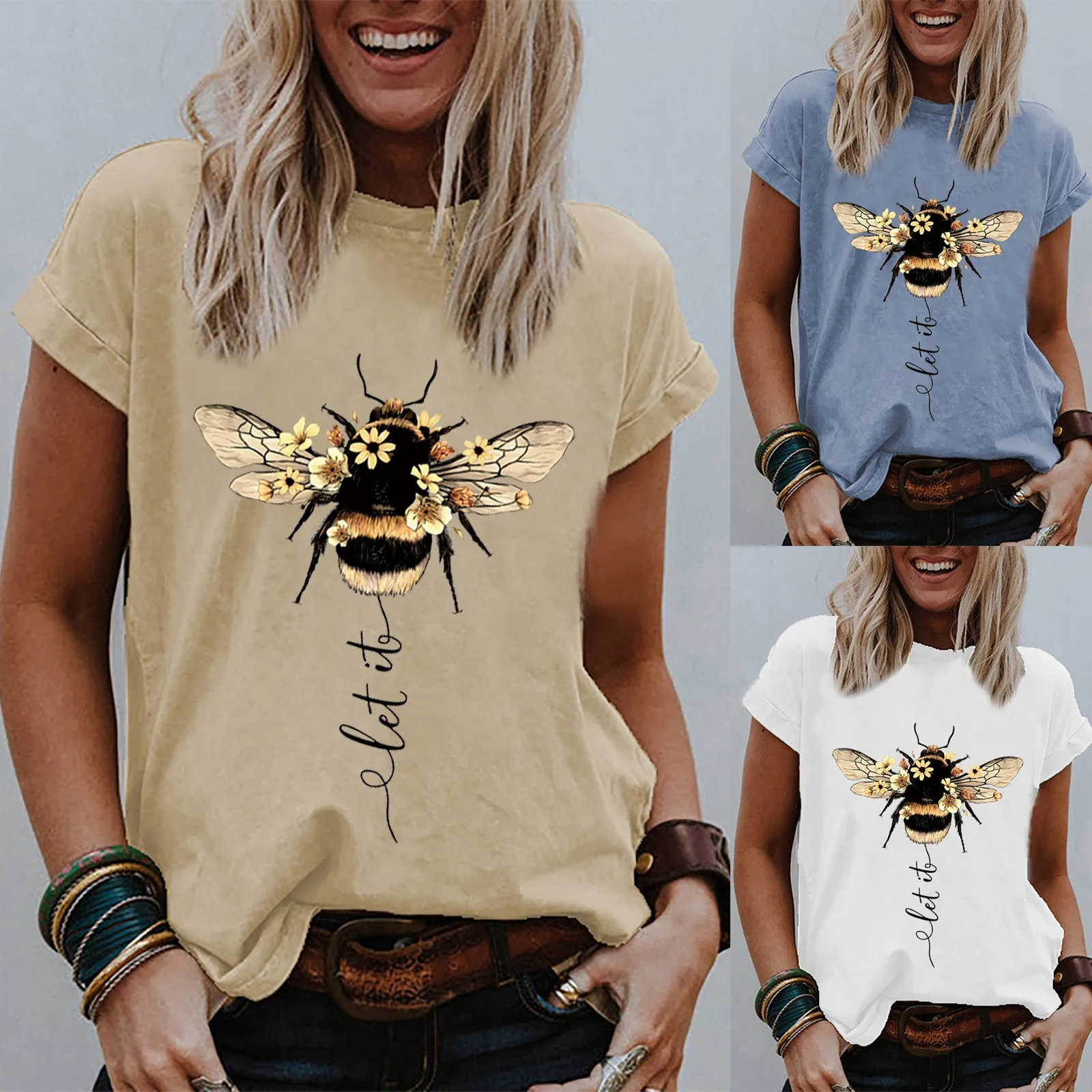 

Women Summer Floral Bee 3D Print T-Shirts 2021 Harajuku Aesthetic Clothes Bee Day Graphic Tee Casual Short Sleeve Tops A40