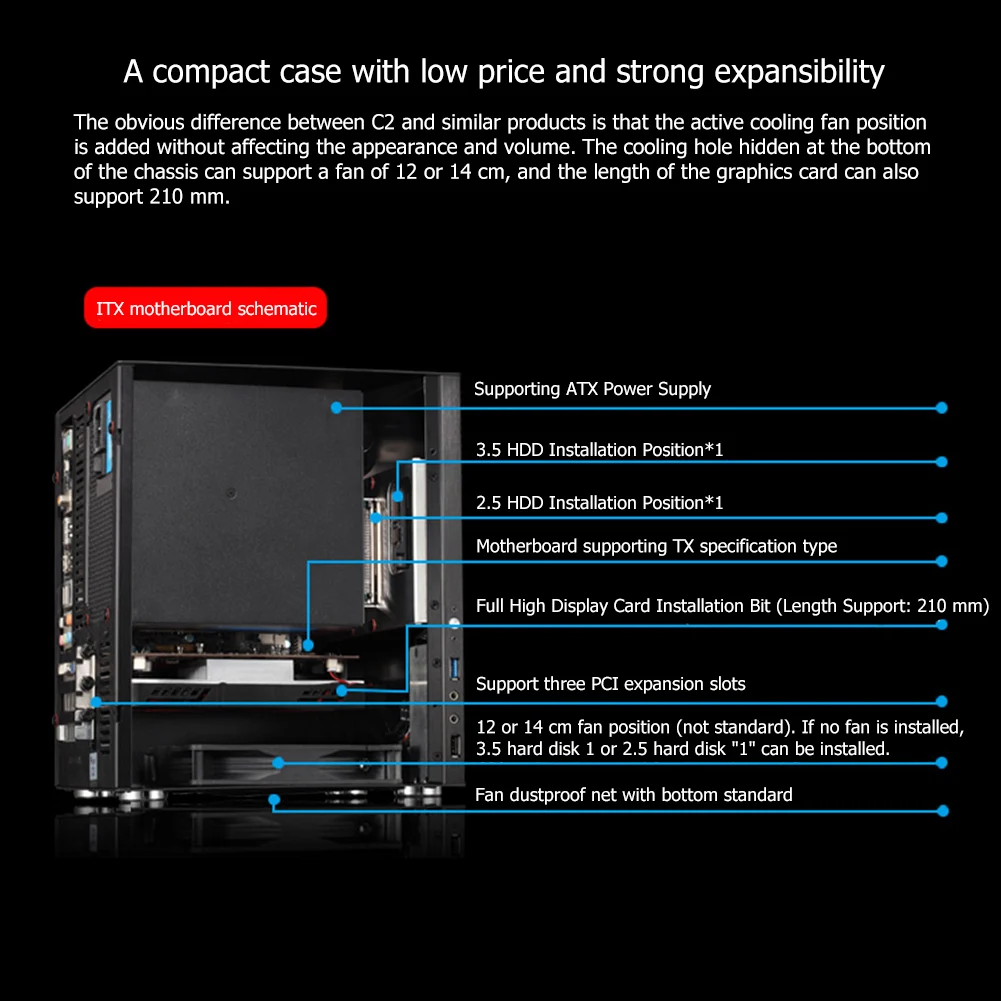 Алюминиевый Чехол Jonsbo C2 для мини-компьютера ITX маленькая настольная рамка |