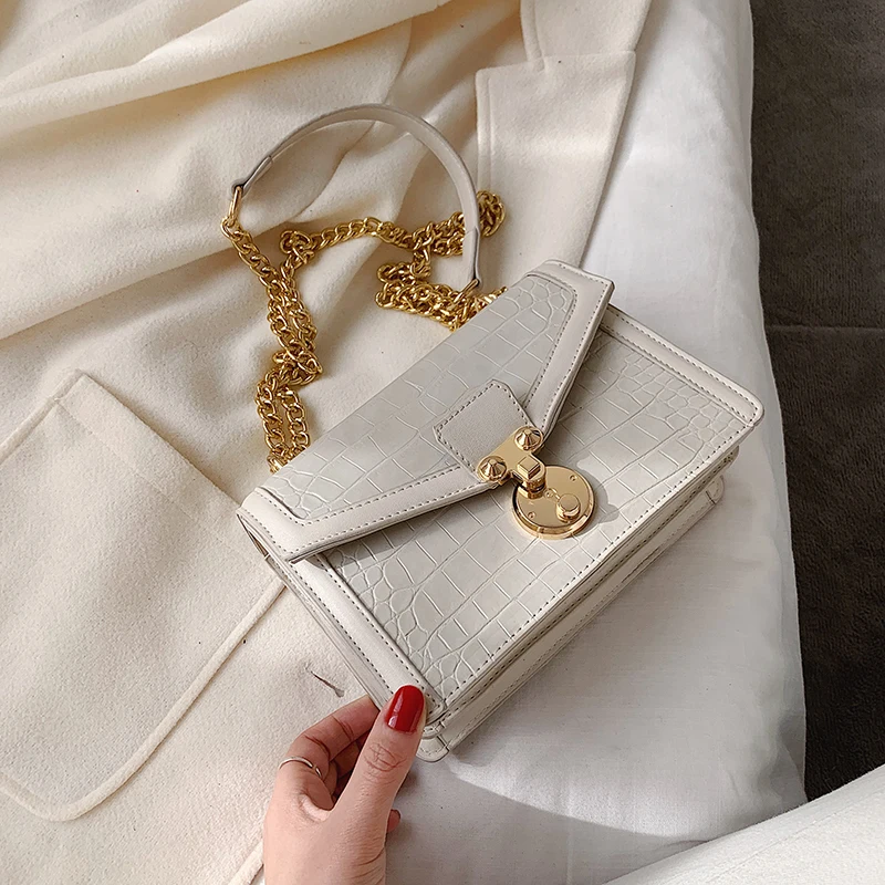 

Stone Pattern PU Leather Crossbody Bags For Women 2020 Chain Fashion Small Shoulder Simple Bag Female Lock Handbags