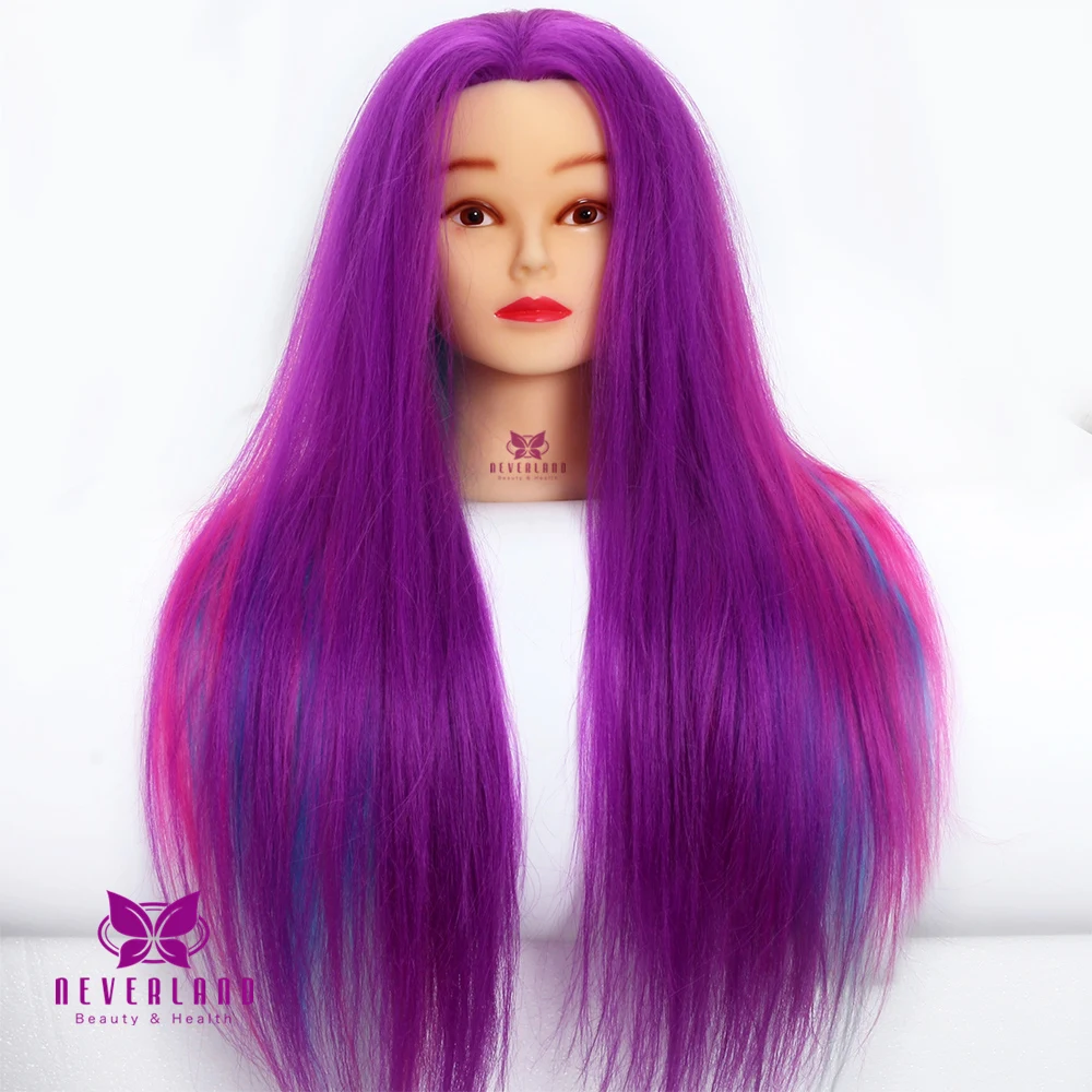 

24" 100% Synthetic Fiber Colorful Hair Mannequin Head for Hairdressers Practicing Braiding Training Head Dummy Doll Head
