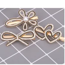 Horquilla con diamantes de imitación y perlas para mujer, tocado con lazo versión coreana, Clip BB europeo y americano, venta al por mayor (1)