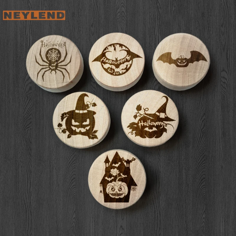 Деревянная ручка для вытягивания Neylend с гравировкой на Хэллоуин в рустикальном