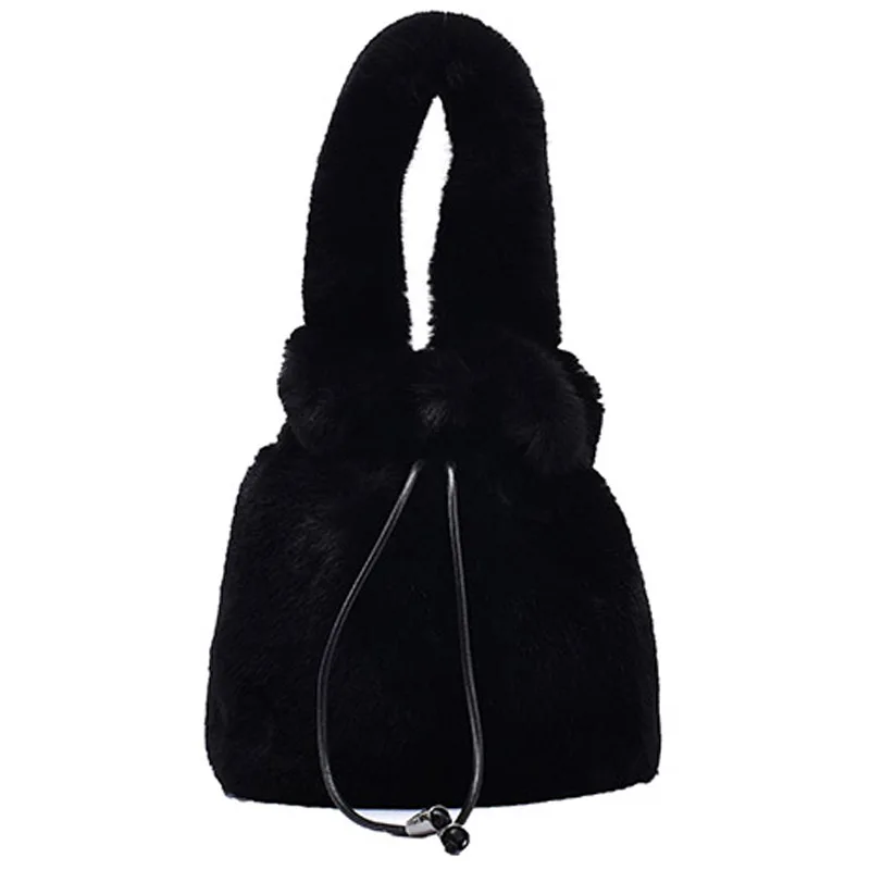 

Faux Fur Shoulder Bags For Women 2020 Winter Soft Warm Small Bucket Bag Fashion Trending Handbags and Purses Luxury Design Bag