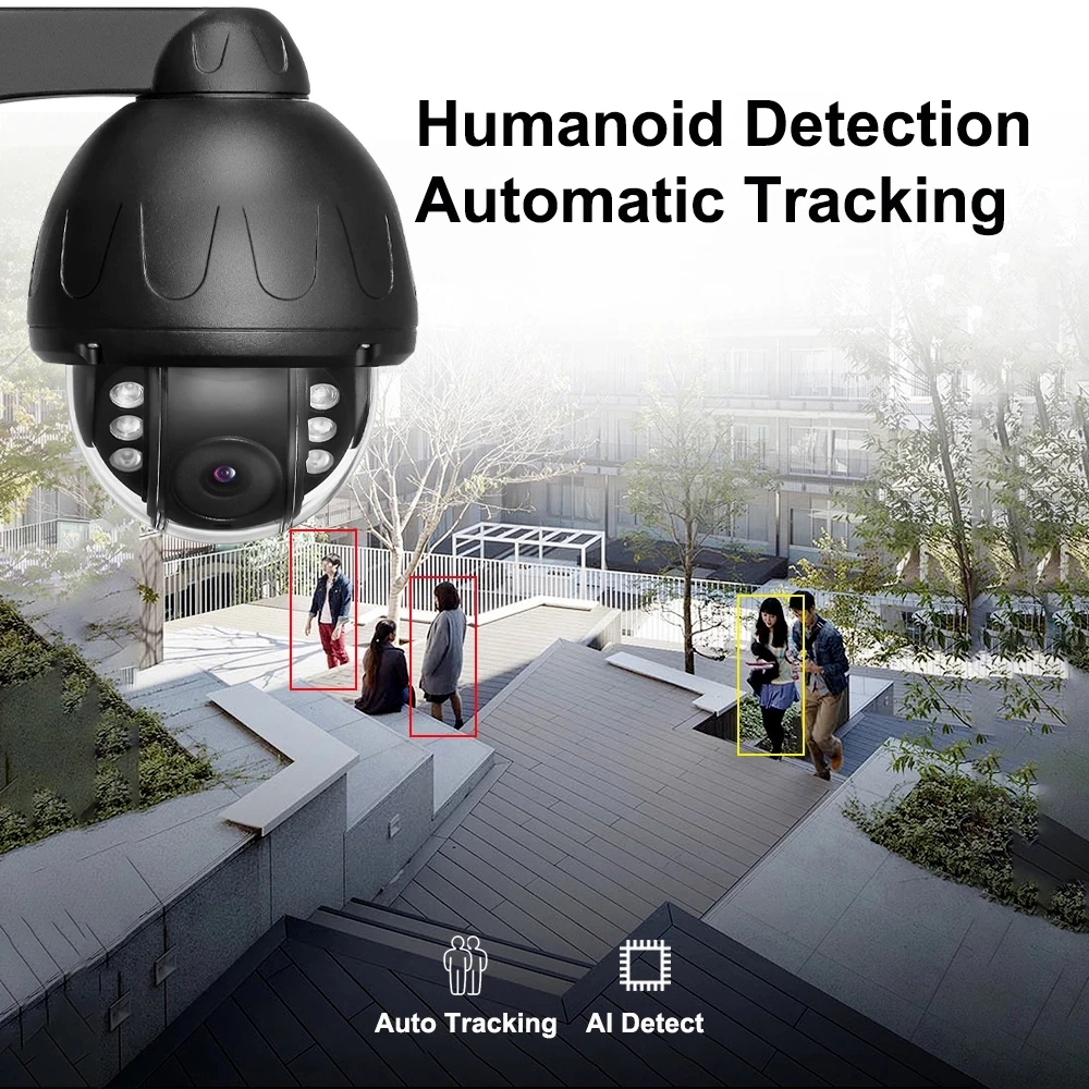 5mp wifi ip camera outdoor ai human detect auto tracking wireless camera pan tilt rotate h 265 audio network cctv surveillance free global shipping