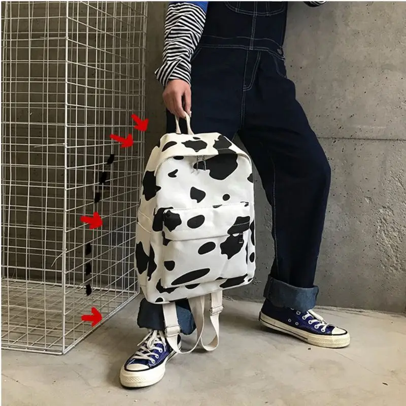 

Cow Pattern Backpack Canvas Adjustable Shoulder straps School Bookbag Backpack Casual Daypack for Teenager Girls Unisex