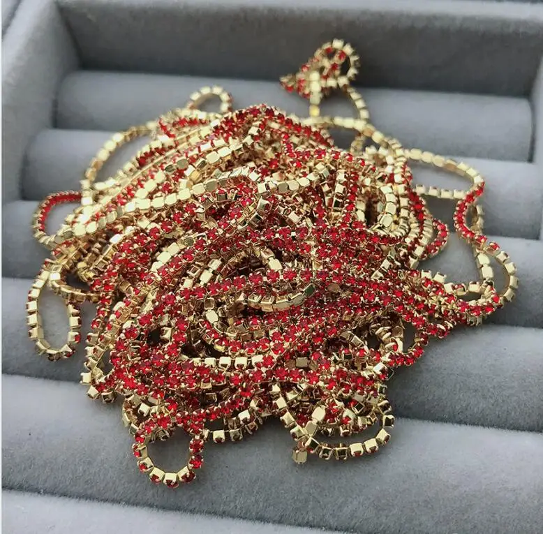 ss4 23 red gold Ss4 1,4 мм стразы на цепочке, Необычные кисточки с драгоценными камнями, отделка кристаллами струйный Розовый Синий Блестящий DIY Ювелирная цепочка для дизайна ногтей - Цвет: ss4 23 red gold