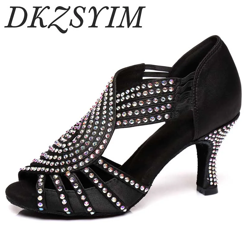 

Туфли женские для латиноамериканских танцев, танцев, джаз, сальса, стразы, высокий каблук 6-10 см