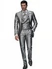Модные блестящие серебряные смокинги для жениха, мужские комплекты для свадьбы, выпусквечерние вечера, деловых костюмов, блейзер (пиджак + брюки + жилет + галстук) K:767