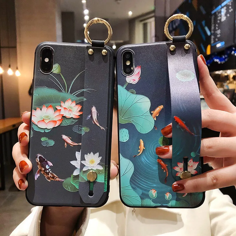 Чехол для iPhone 11 чехол держатель телефона 12 pro max X Xs XR 7 8 Plus se с цветочным ремешком из