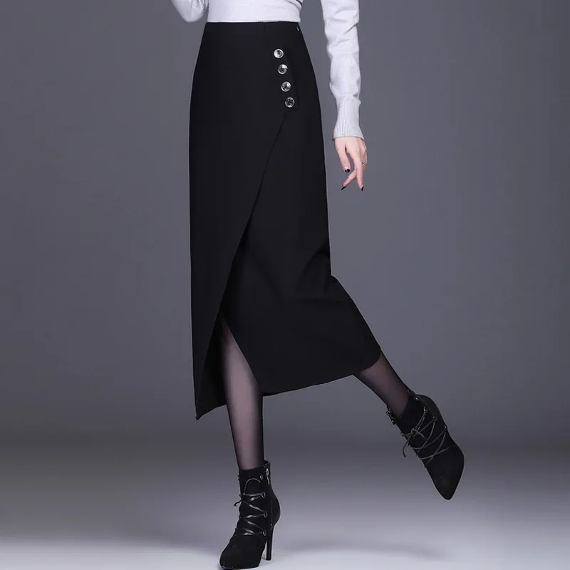 

Irregular Skirt Women 2021 Autumn/winter New Fashion High Waist Wrap Hip Skirt Mid-length Temperament Split One-step Skirt
