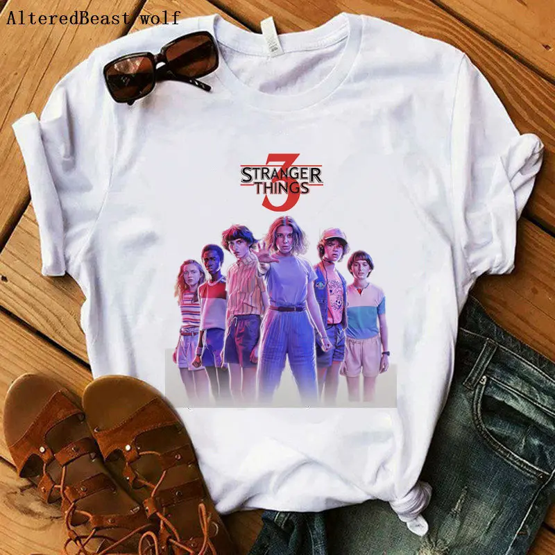 

Stranger Things 3 women T Shirt Eleven Women summer print Casual short sleeve vogue T-shirt Female Clothing Harajuku movie tops